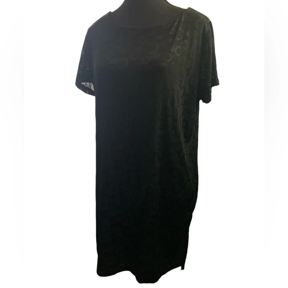 TRAVELERS BY CHICOS CLASSIC BLACK JACQUARD MINI DRESS SIZE 2 EUC - Picture 1 of 8